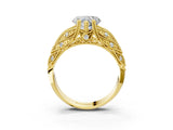 Yellow gold Heart Cut Cut Milgrain Pave Diamond Engagement Ring with Four-Prong Setting_6