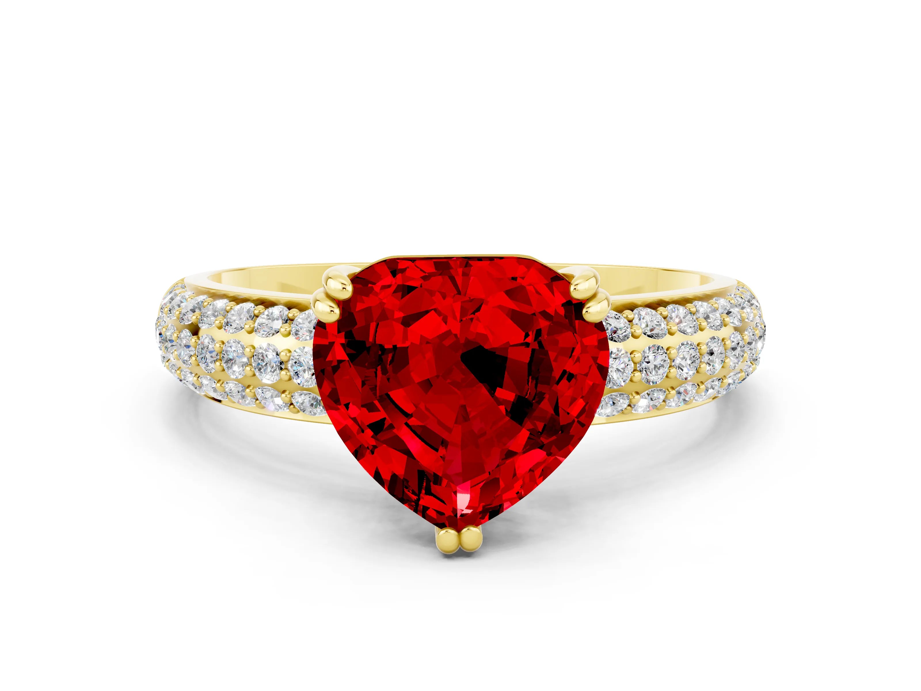 Yellow gold Heart Cut Cut Pave Diamond Engagement Ring with Channel Set Band and Four-Prong Setting