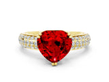 Yellow gold Heart Cut Cut Pave Diamond Engagement Ring with Channel Set Band and Four-Prong Setting