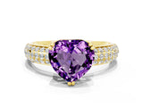 Yellow gold Heart Cut Cut Pave Diamond Engagement Ring with Channel Set Band and Four-Prong Setting