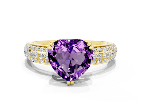 Yellow gold Heart Cut Cut Pave Diamond Engagement Ring with Channel Set Band and Four-Prong Setting