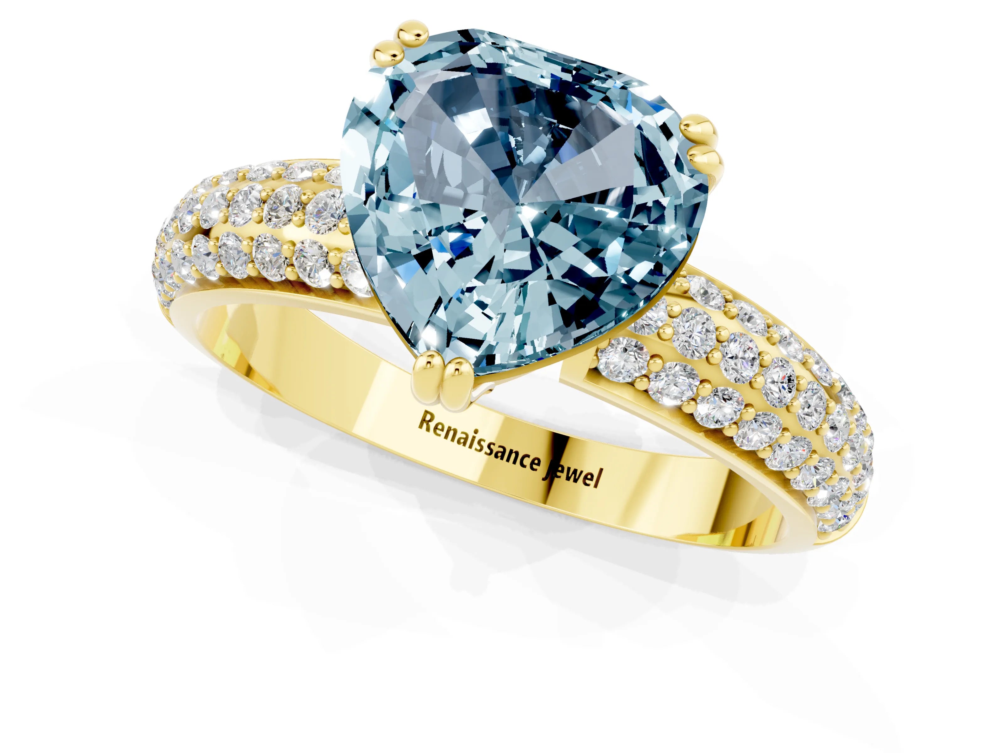 Yellow gold Heart Cut Cut Pave Diamond Engagement Ring with Channel Set Band and Four-Prong Setting_1