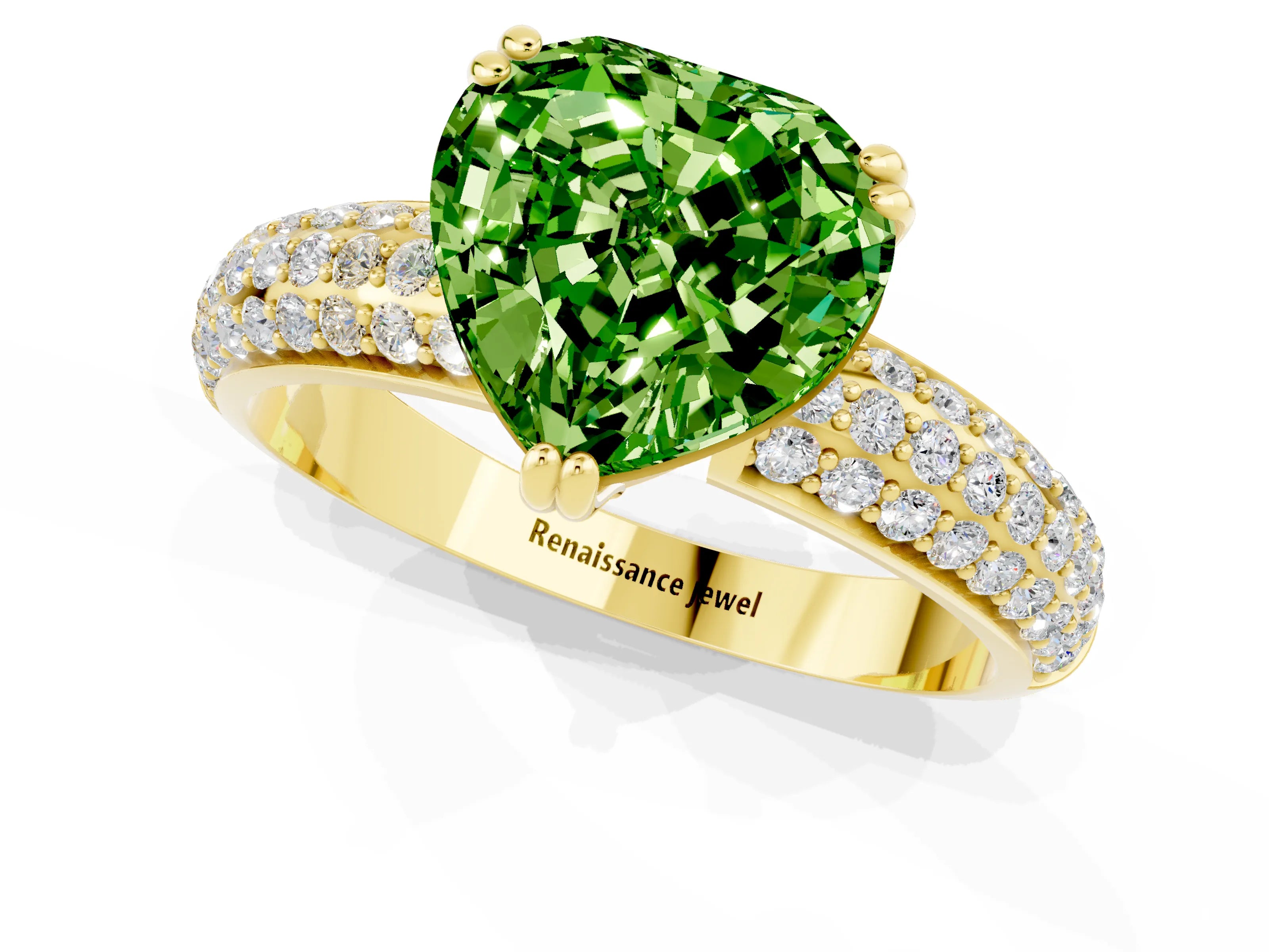 Yellow gold Heart Cut Cut Pave Diamond Engagement Ring with Channel Set Band and Four-Prong Setting_1