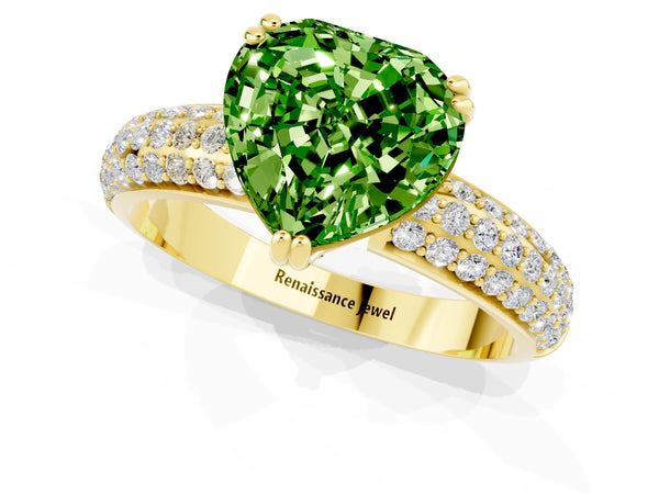 Yellow gold Heart Cut Cut Pave Diamond Engagement Ring with Channel Set Band and Four-Prong Setting