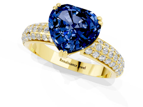 Yellow gold Heart Cut Cut Pave Diamond Engagement Ring with Channel Set Band and Four-Prong Setting_1