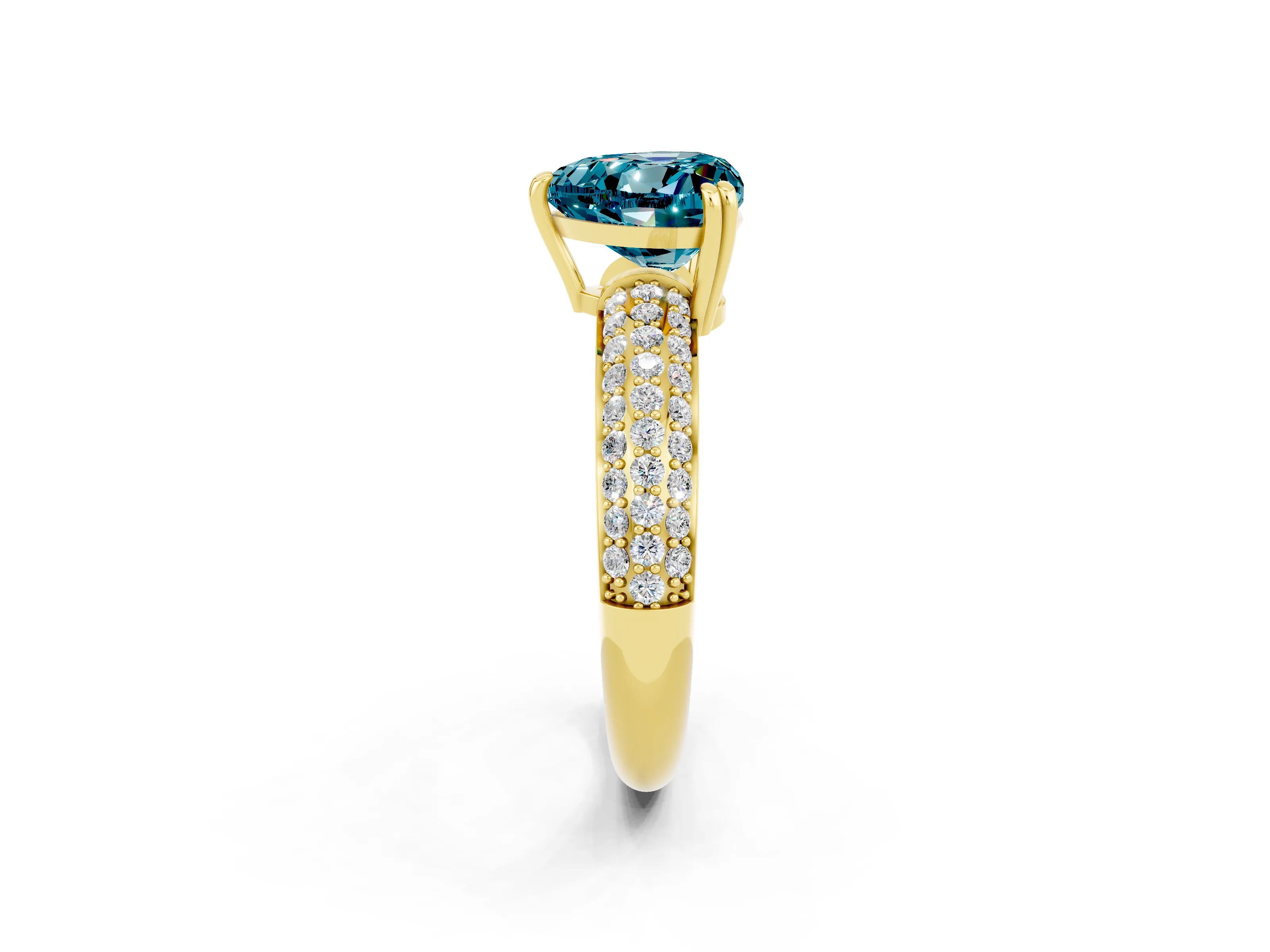 Yellow gold Heart Cut Cut Pave Diamond Engagement Ring with Channel Set Band and Four-Prong Setting_2
