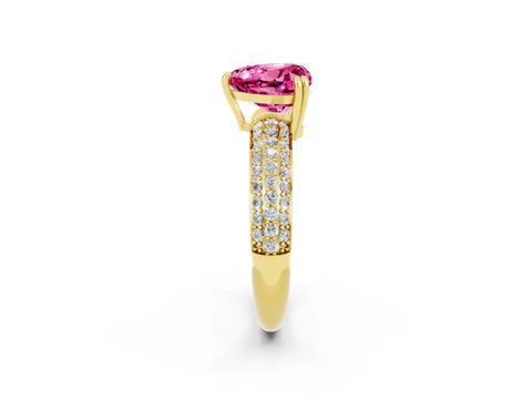 Yellow gold Heart Cut Cut Pave Diamond Engagement Ring with Channel Set Band and Four-Prong Setting_2