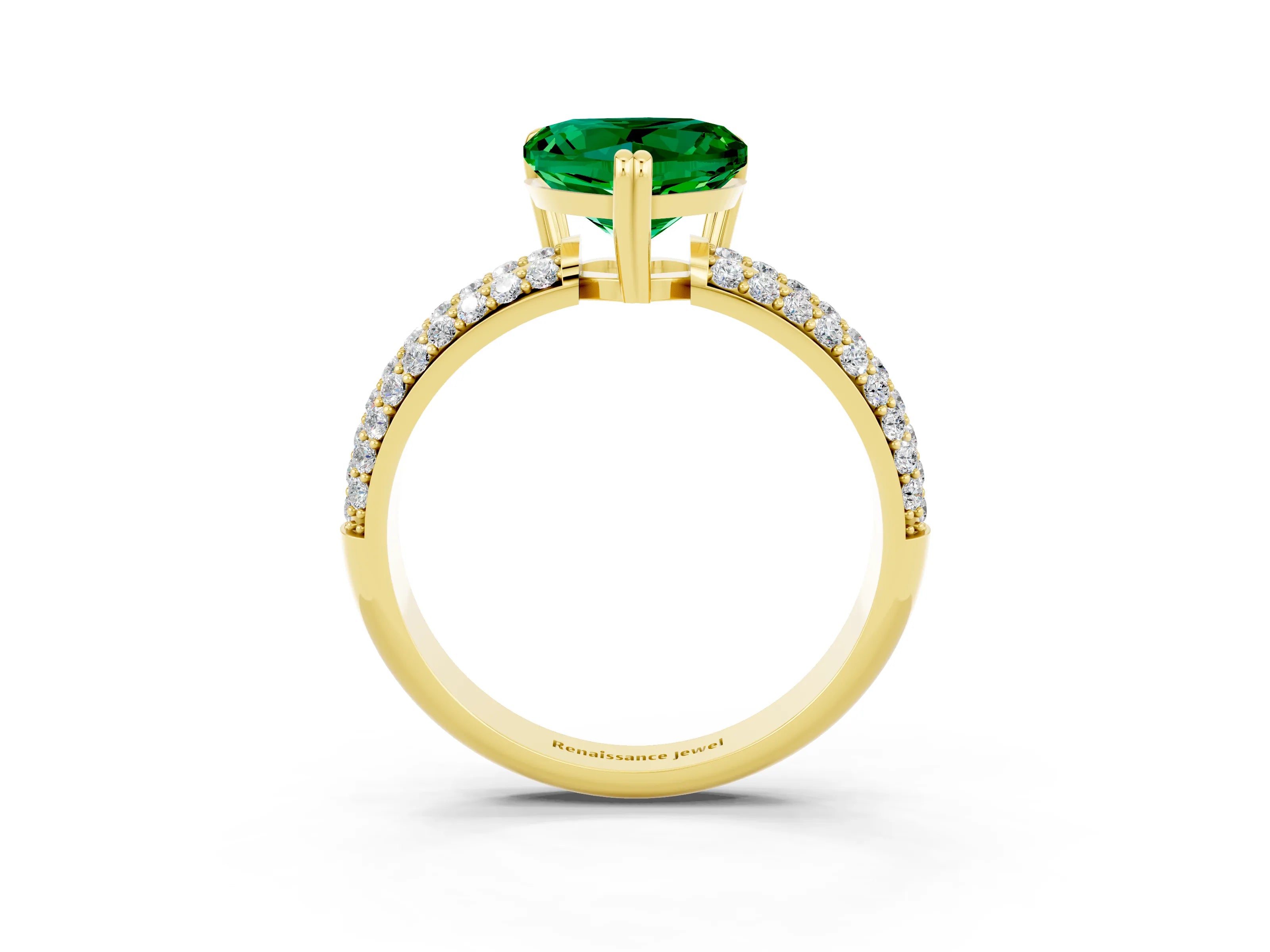 Yellow gold Heart Cut Cut Pave Diamond Engagement Ring with Channel Set Band and Four-Prong Setting_3