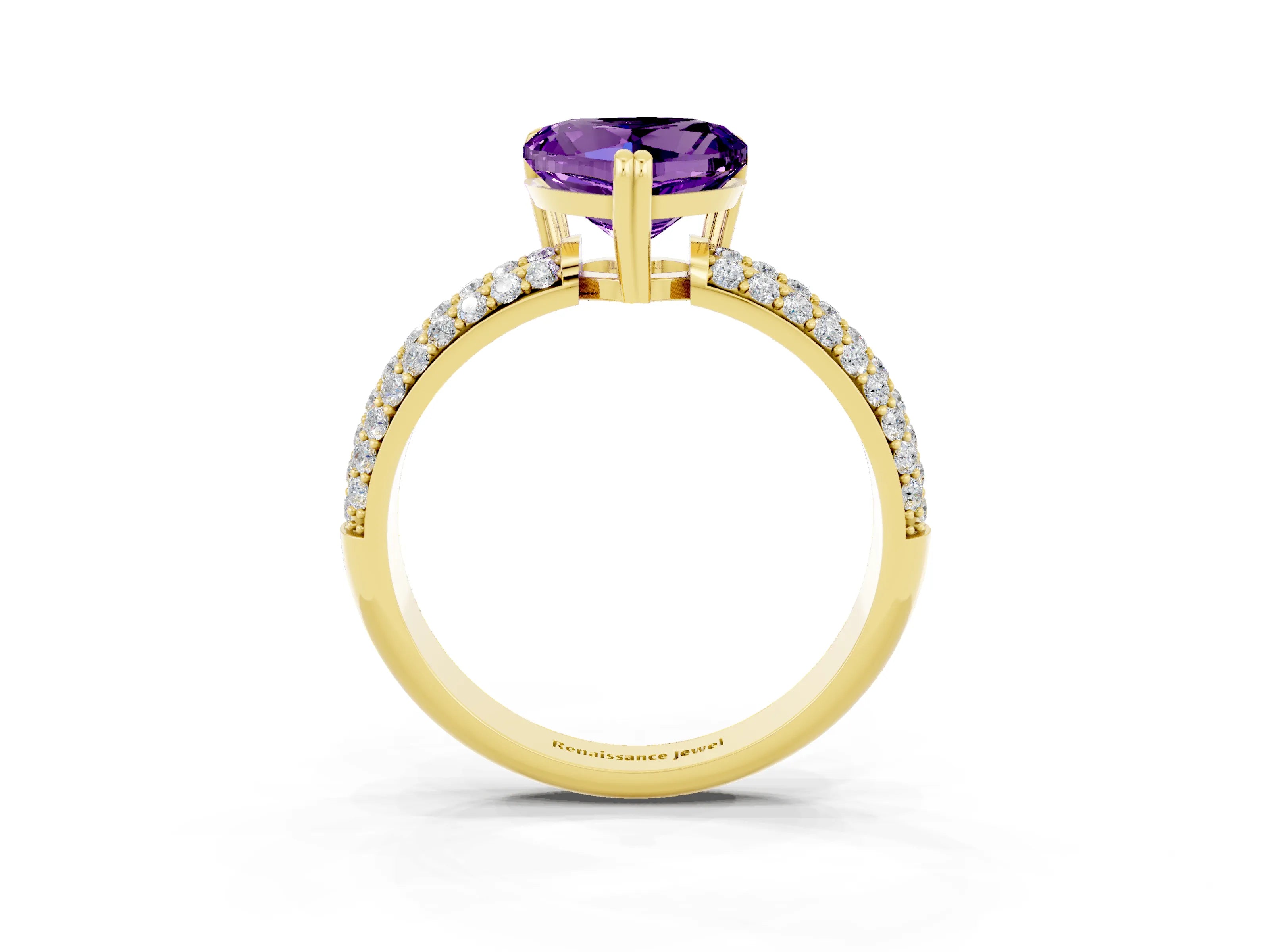 Yellow gold Heart Cut Cut Pave Diamond Engagement Ring with Channel Set Band and Four-Prong Setting_3