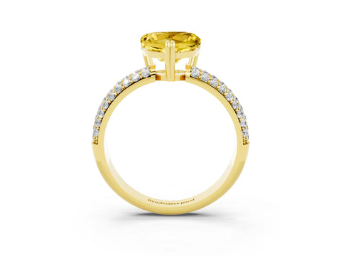 Yellow gold Heart Cut Cut Pave Diamond Engagement Ring with Channel Set Band and Four-Prong Setting_3