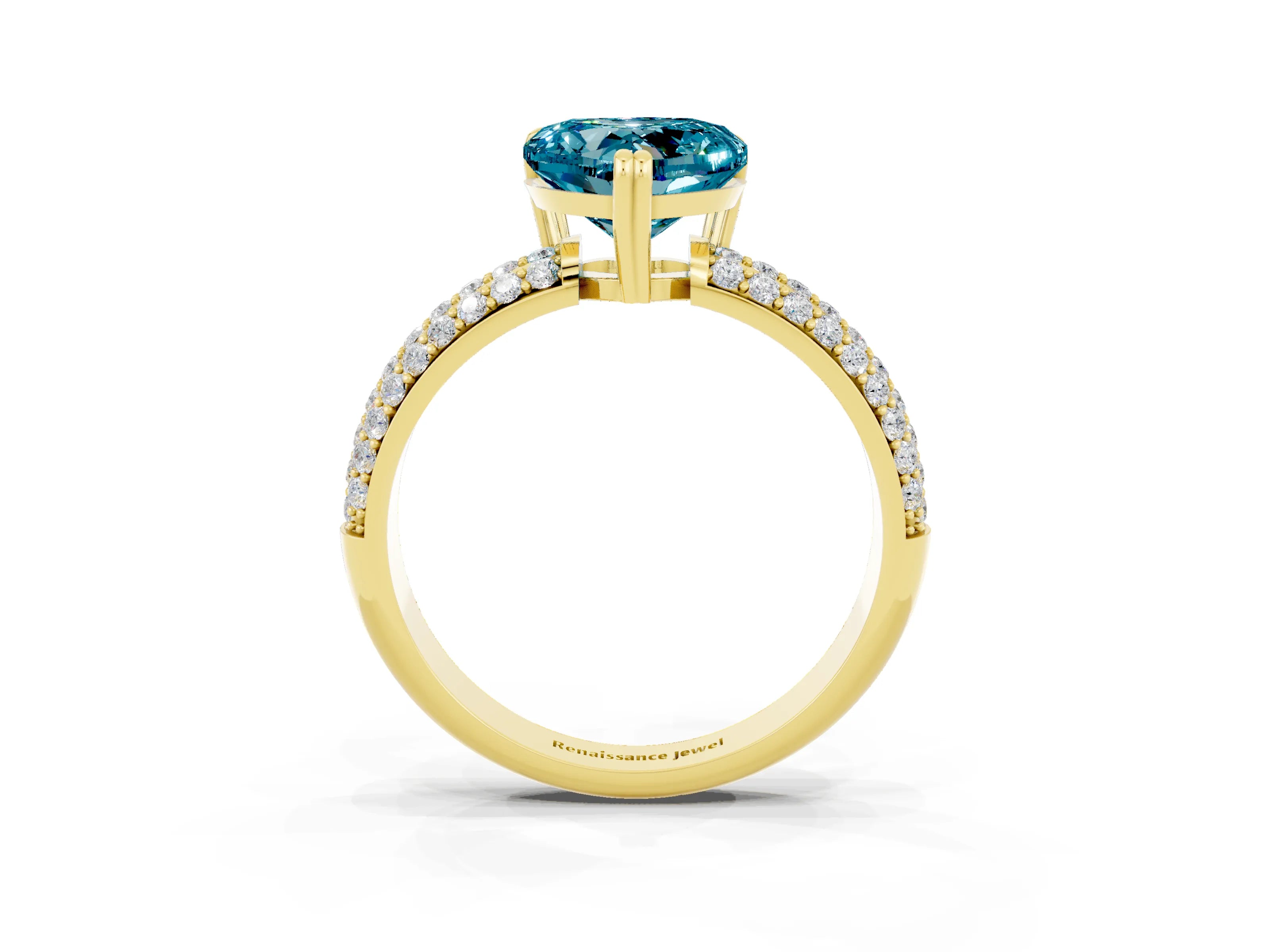 Yellow gold Heart Cut Cut Pave Diamond Engagement Ring with Channel Set Band and Four-Prong Setting_3
