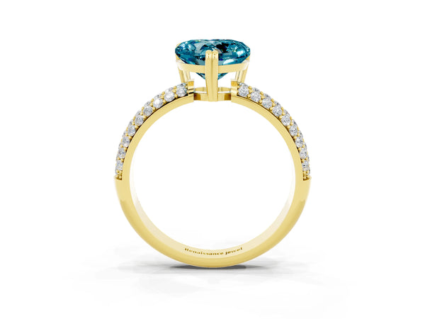 Yellow gold Heart Cut Cut Pave Diamond Engagement Ring with Channel Set Band and Four-Prong Setting