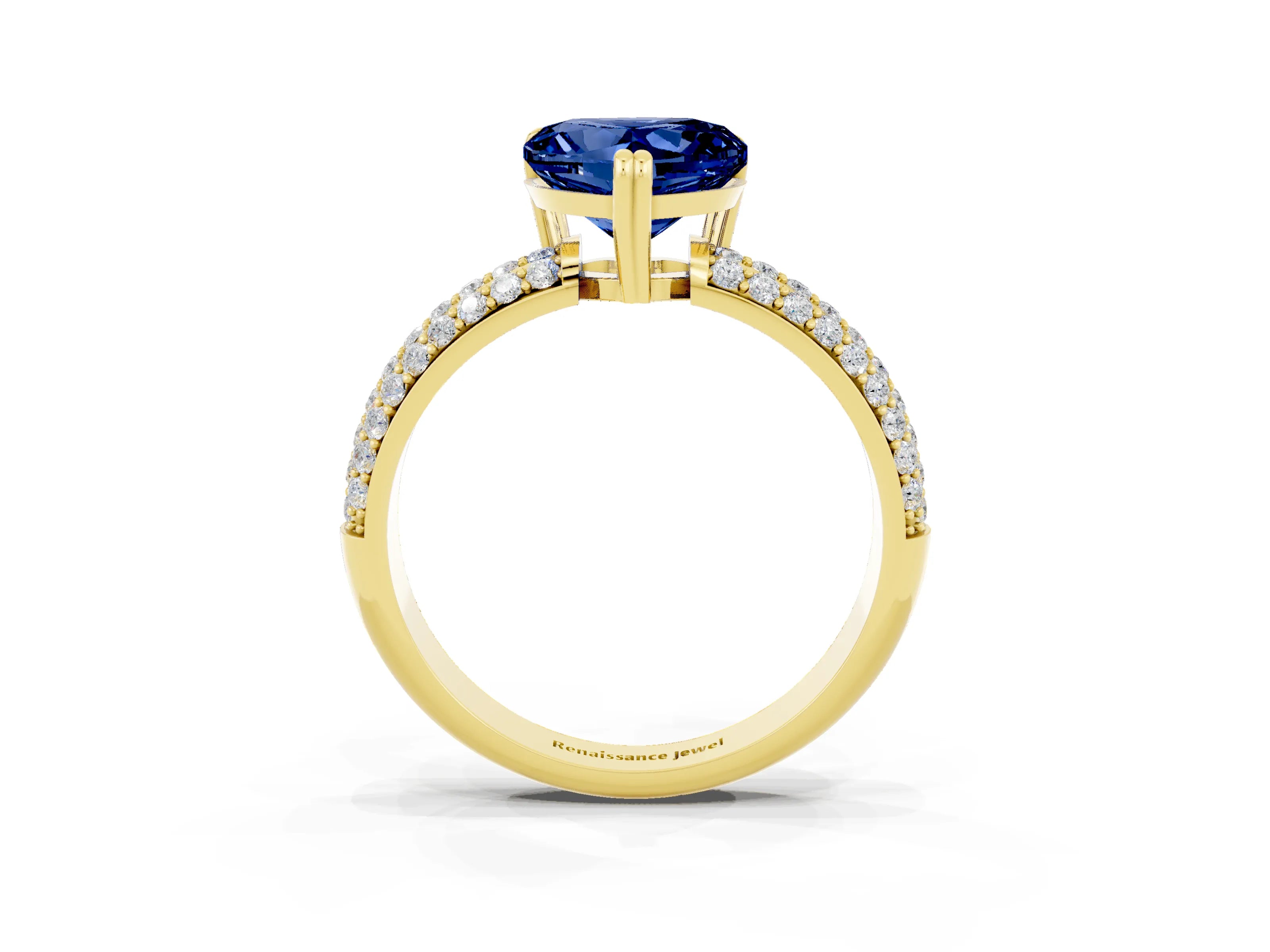 Yellow gold Heart Cut Cut Pave Diamond Engagement Ring with Channel Set Band and Four-Prong Setting_3