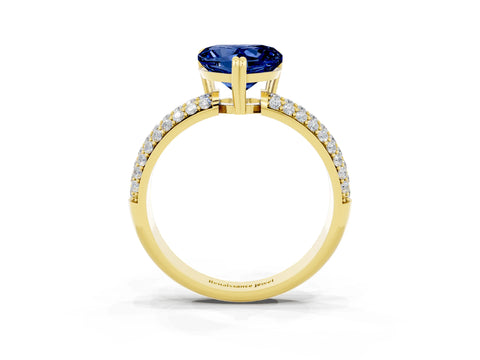 Yellow gold Heart Cut Cut Pave Diamond Engagement Ring with Channel Set Band and Four-Prong Setting_3