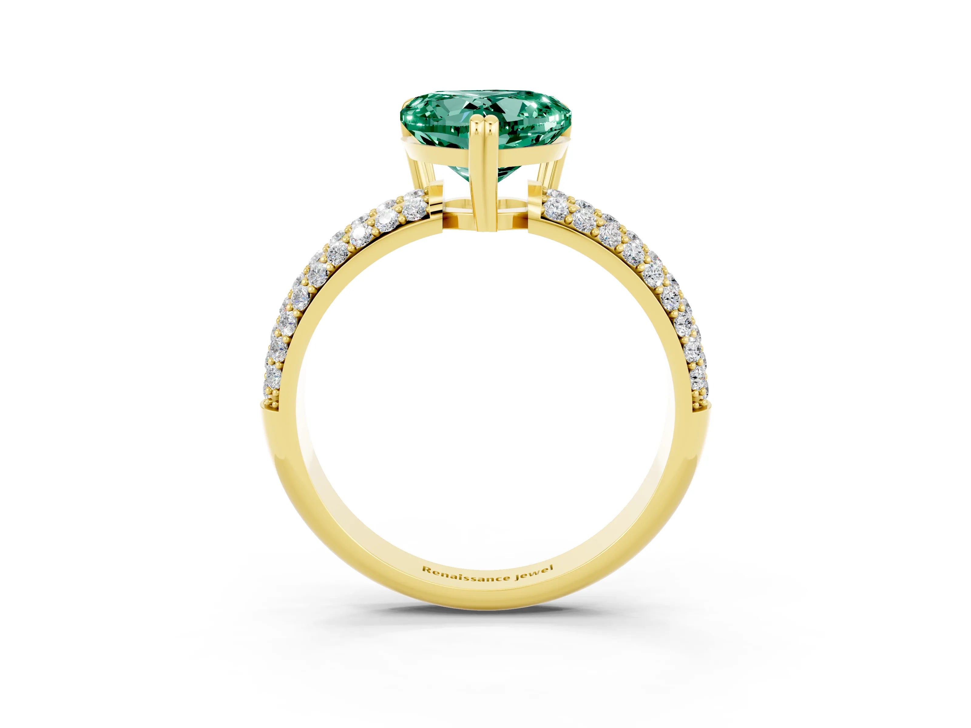 Yellow gold Heart Cut Cut Pave Diamond Engagement Ring with Channel Set Band and Four-Prong Setting_3
