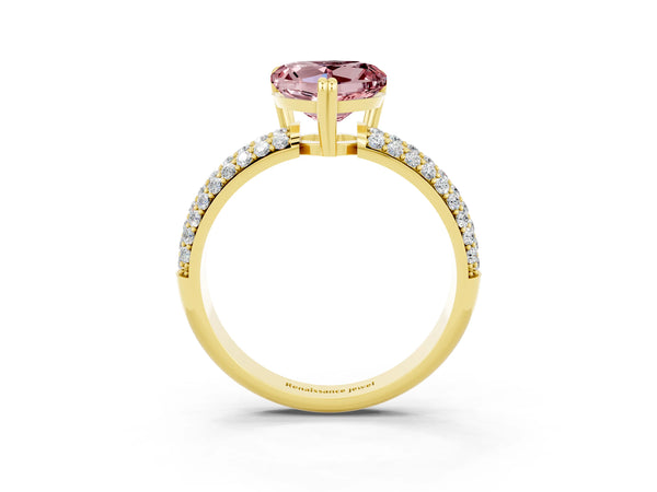 Yellow gold Heart Cut Cut Pave Diamond Engagement Ring with Channel Set Band and Four-Prong Setting