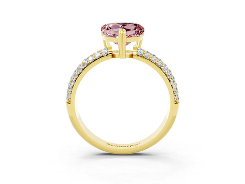 Yellow gold Heart Cut Cut Pave Diamond Engagement Ring with Channel Set Band and Four-Prong Setting_3
