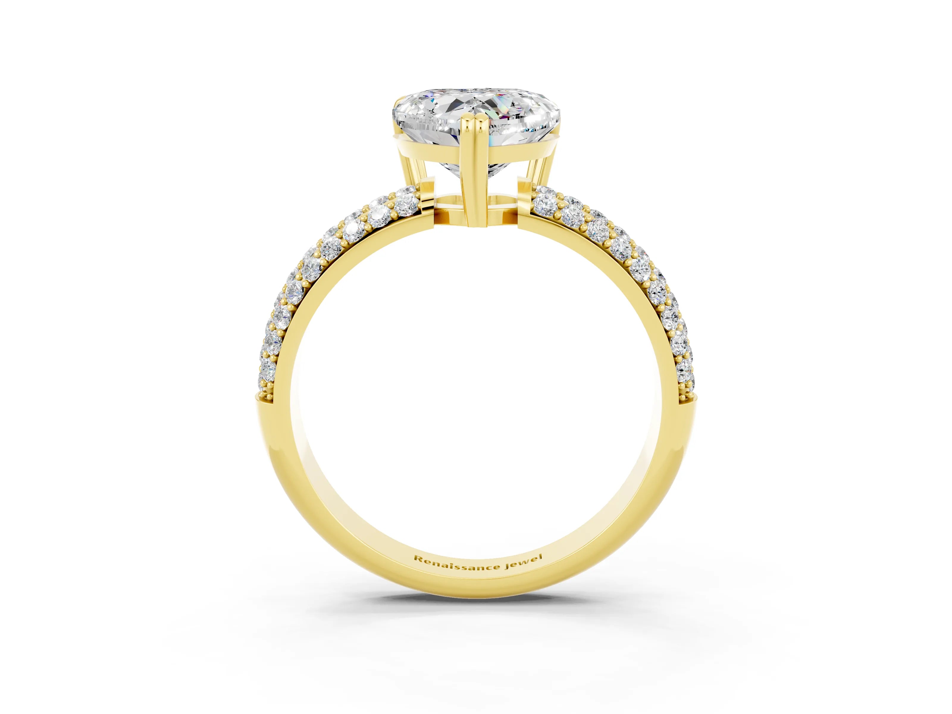 Yellow gold Heart Cut Cut Pave Diamond Engagement Ring with Channel Set Band and Four-Prong Setting_3