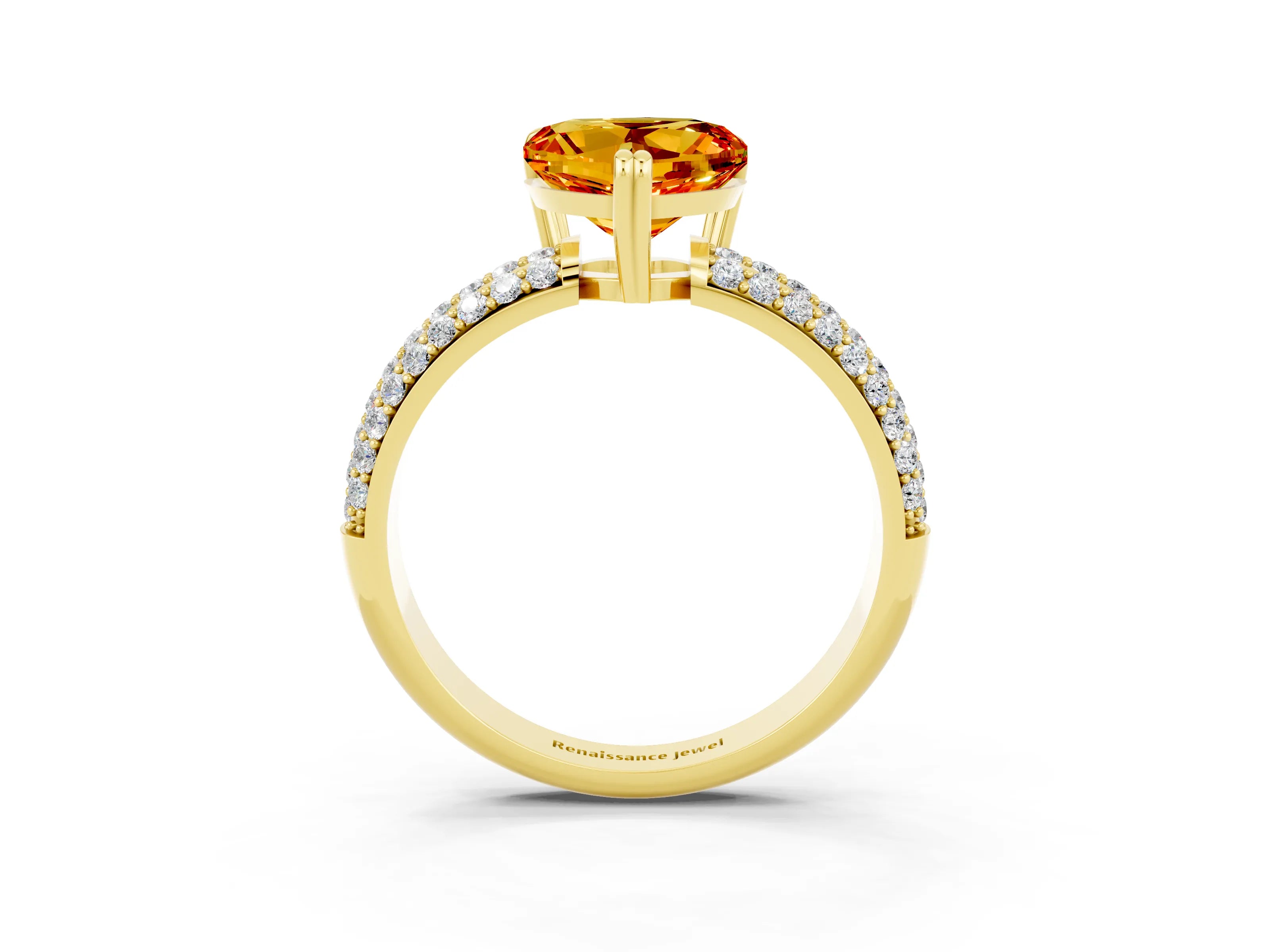 Yellow gold Heart Cut Cut Pave Diamond Engagement Ring with Channel Set Band and Four-Prong Setting_3