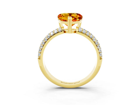 Yellow gold Heart Cut Cut Pave Diamond Engagement Ring with Channel Set Band and Four-Prong Setting_3
