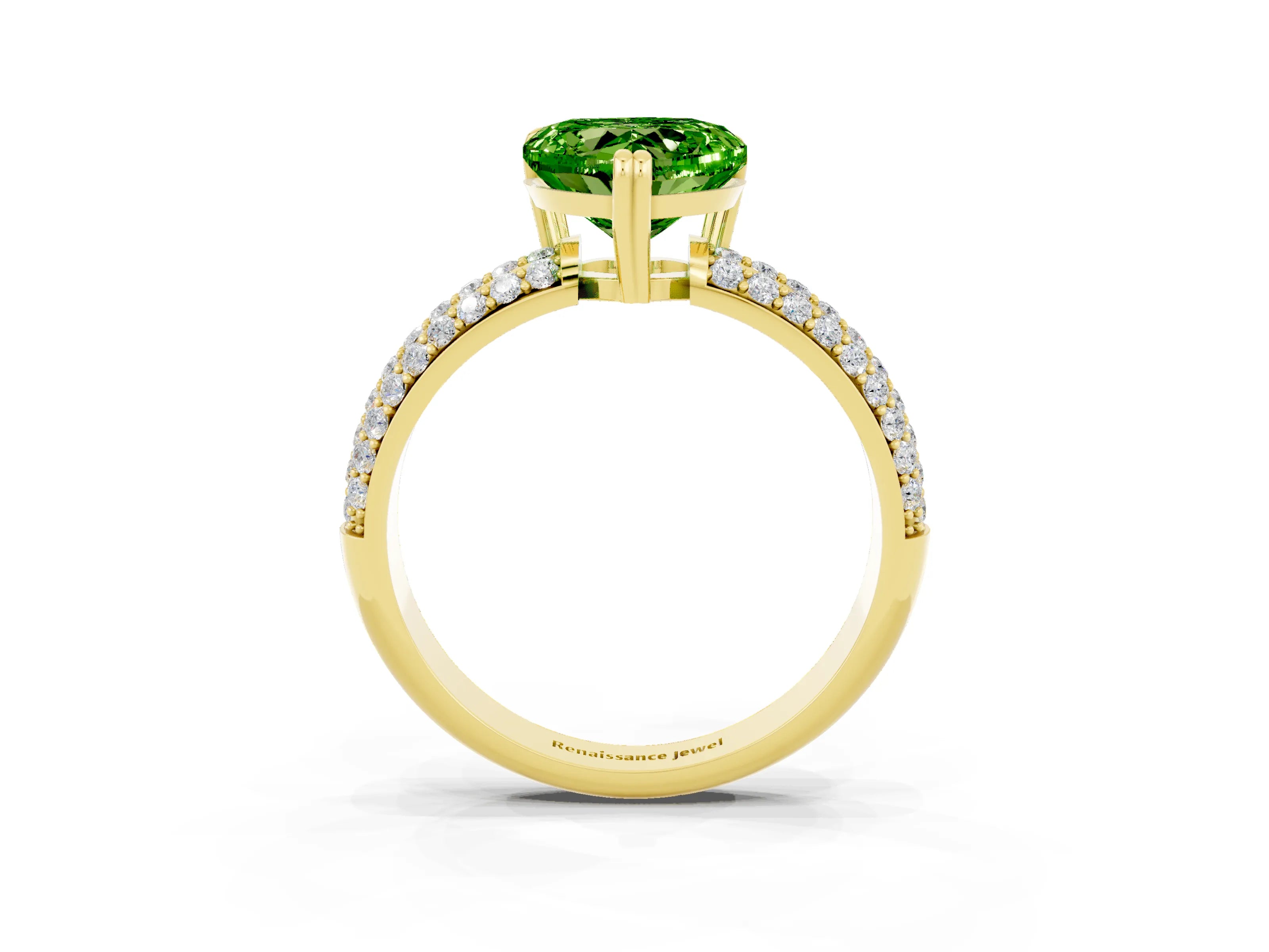 Yellow gold Heart Cut Cut Pave Diamond Engagement Ring with Channel Set Band and Four-Prong Setting_3
