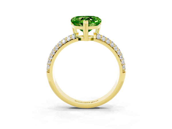 Yellow gold Heart Cut Cut Pave Diamond Engagement Ring with Channel Set Band and Four-Prong Setting