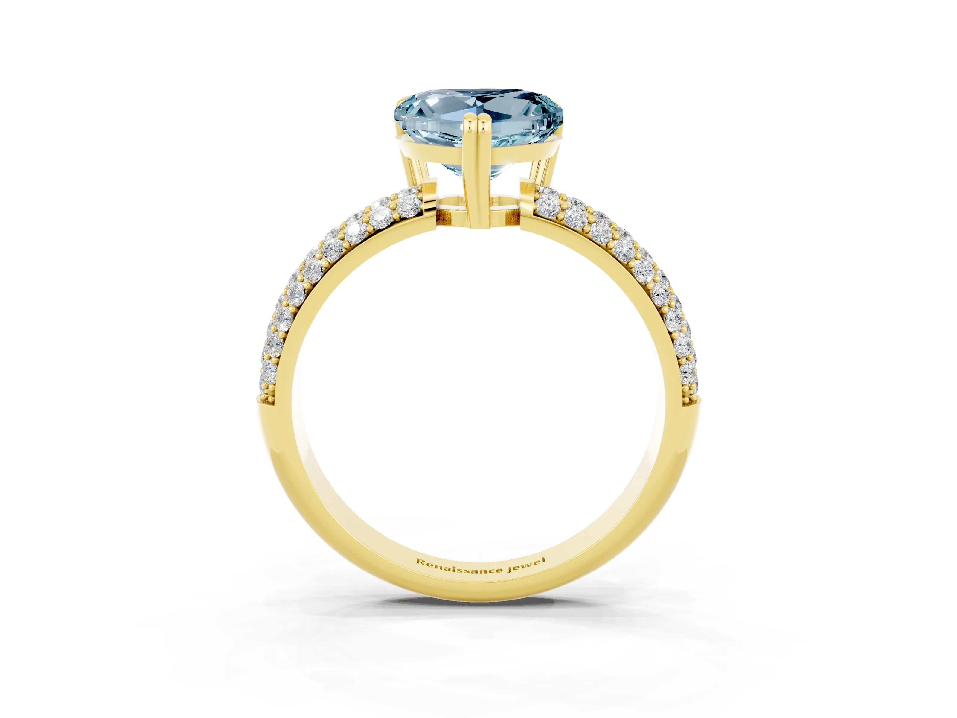 Yellow gold Heart Cut Cut Pave Diamond Engagement Ring with Channel Set Band and Four-Prong Setting_3