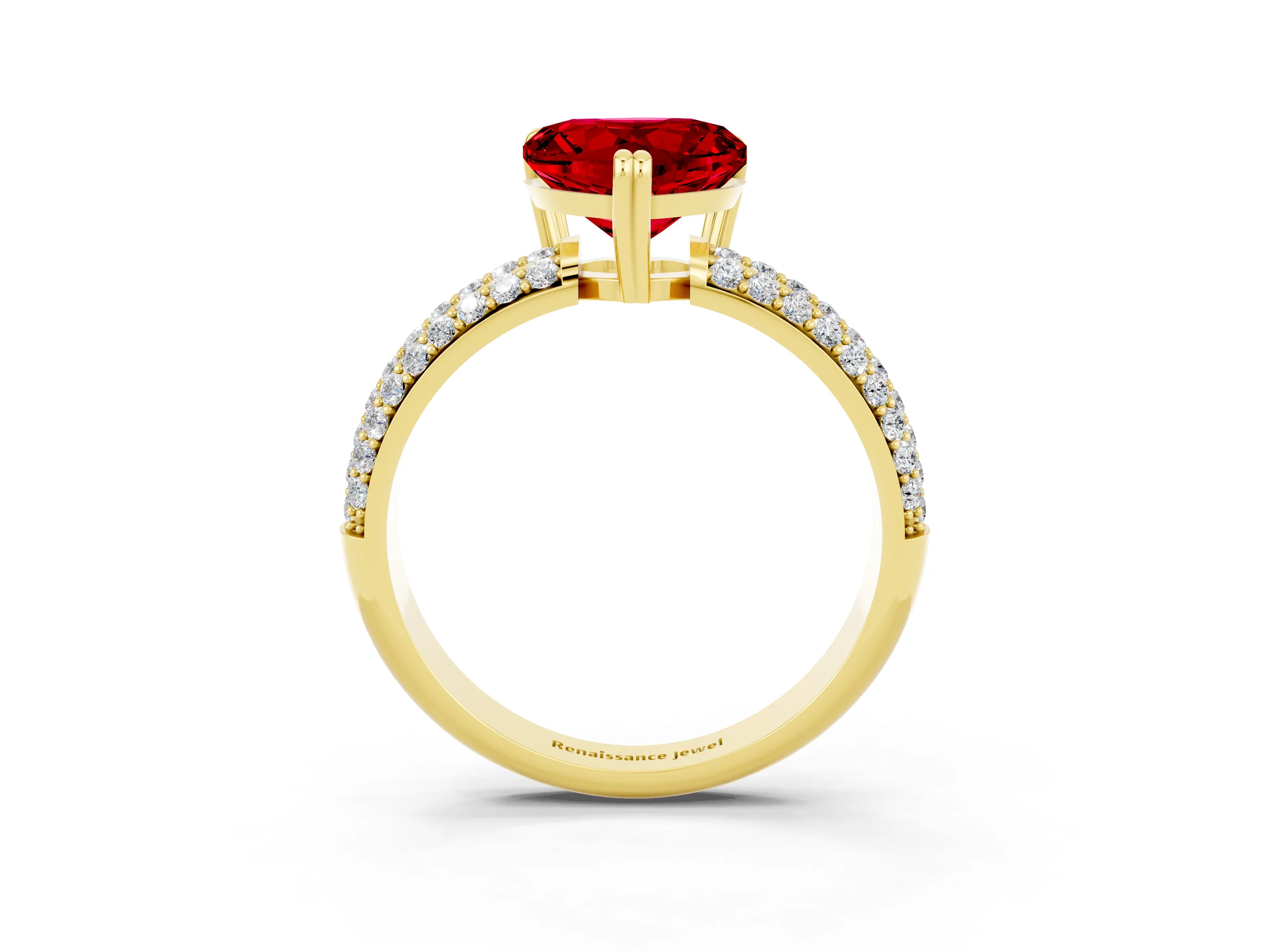 Yellow gold Heart Cut Cut Pave Diamond Engagement Ring with Channel Set Band and Four-Prong Setting_3