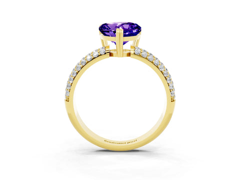 Yellow gold Heart Cut Cut Pave Diamond Engagement Ring with Channel Set Band and Four-Prong Setting_3