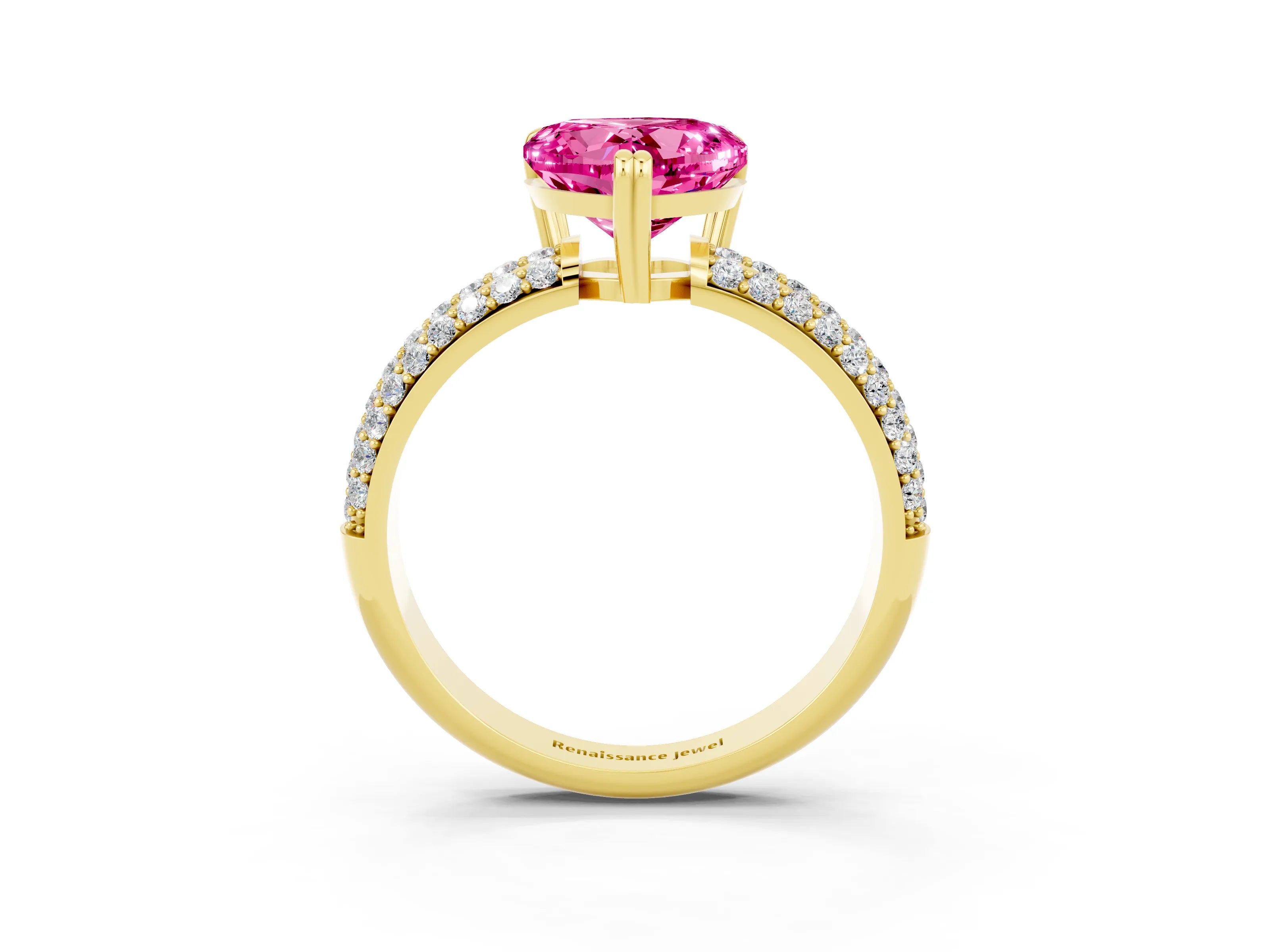 Yellow gold Heart Cut Cut Pave Diamond Engagement Ring with Channel Set Band and Four-Prong Setting_3