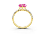 Yellow gold Heart Cut Cut Pave Diamond Engagement Ring with Channel Set Band and Four-Prong Setting_3