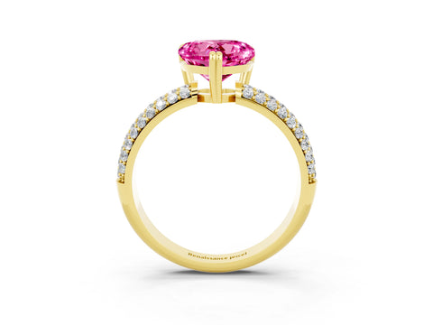 Yellow gold Heart Cut Cut Pave Diamond Engagement Ring with Channel Set Band and Four-Prong Setting_3