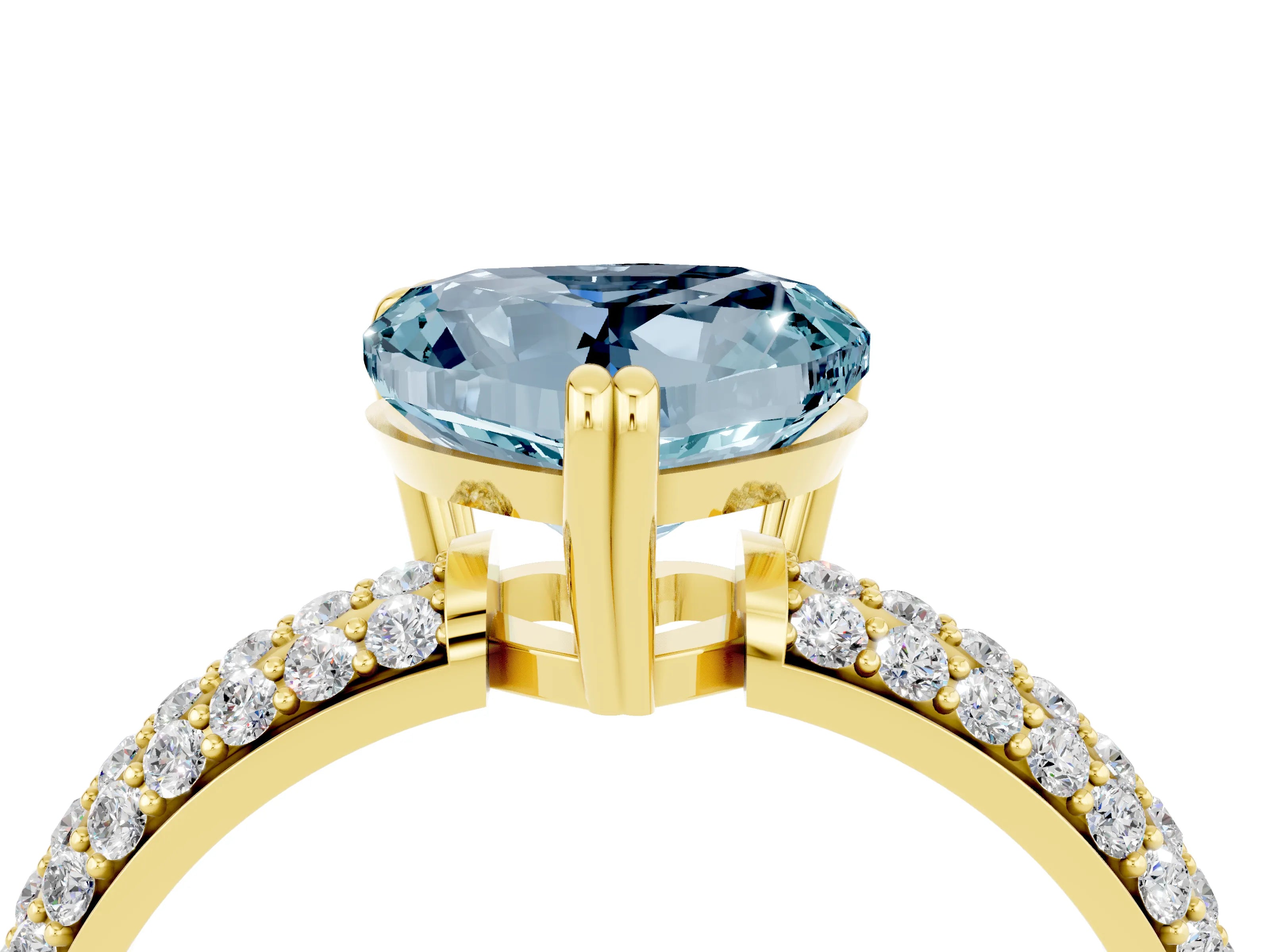 Yellow gold Heart Cut Cut Pave Diamond Engagement Ring with Channel Set Band and Four-Prong Setting_4