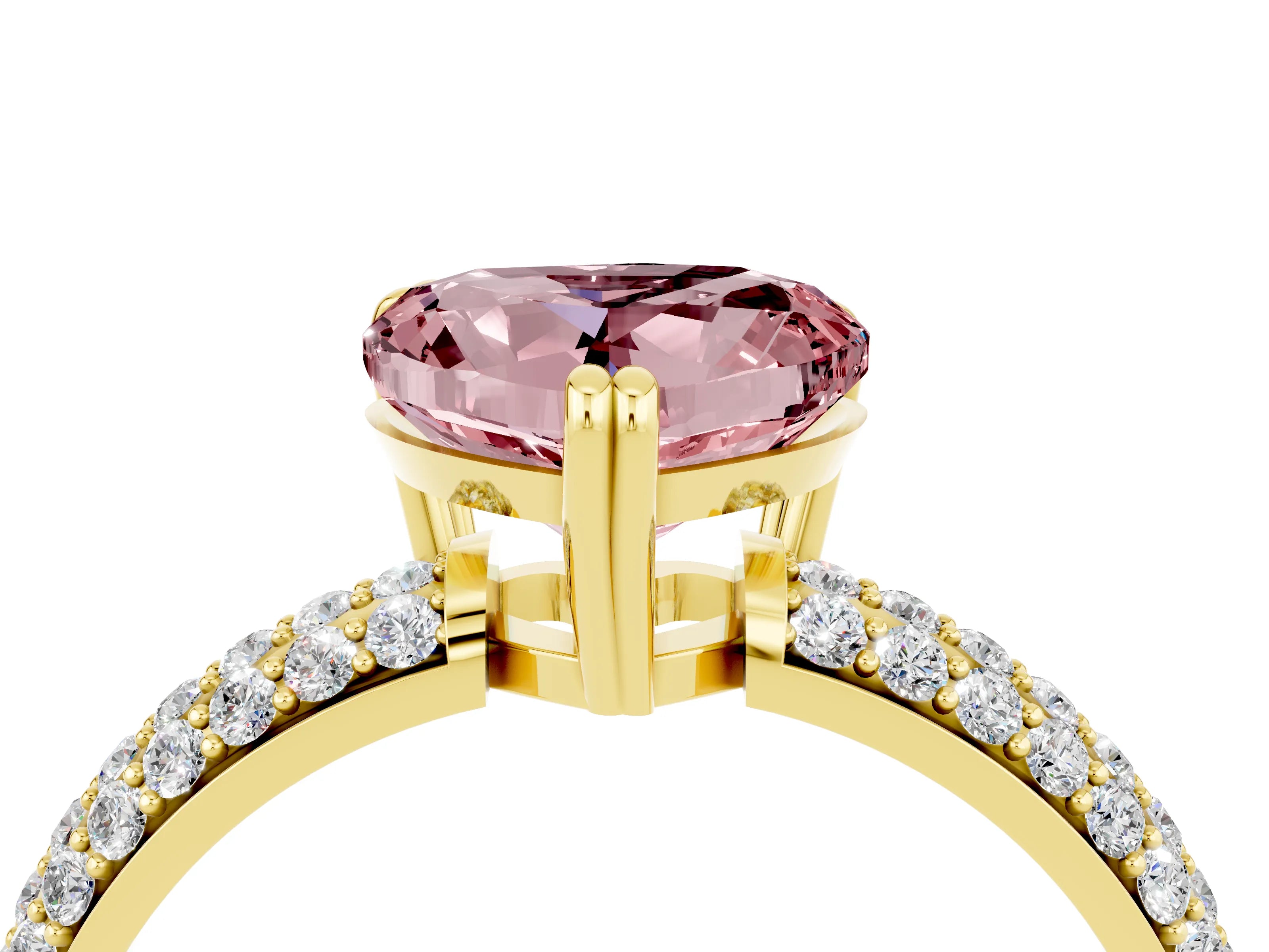 Yellow gold Heart Cut Cut Pave Diamond Engagement Ring with Channel Set Band and Four-Prong Setting_4
