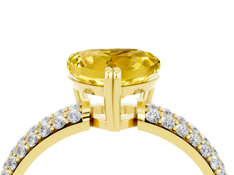 Yellow gold Heart Cut Cut Pave Diamond Engagement Ring with Channel Set Band and Four-Prong Setting_4