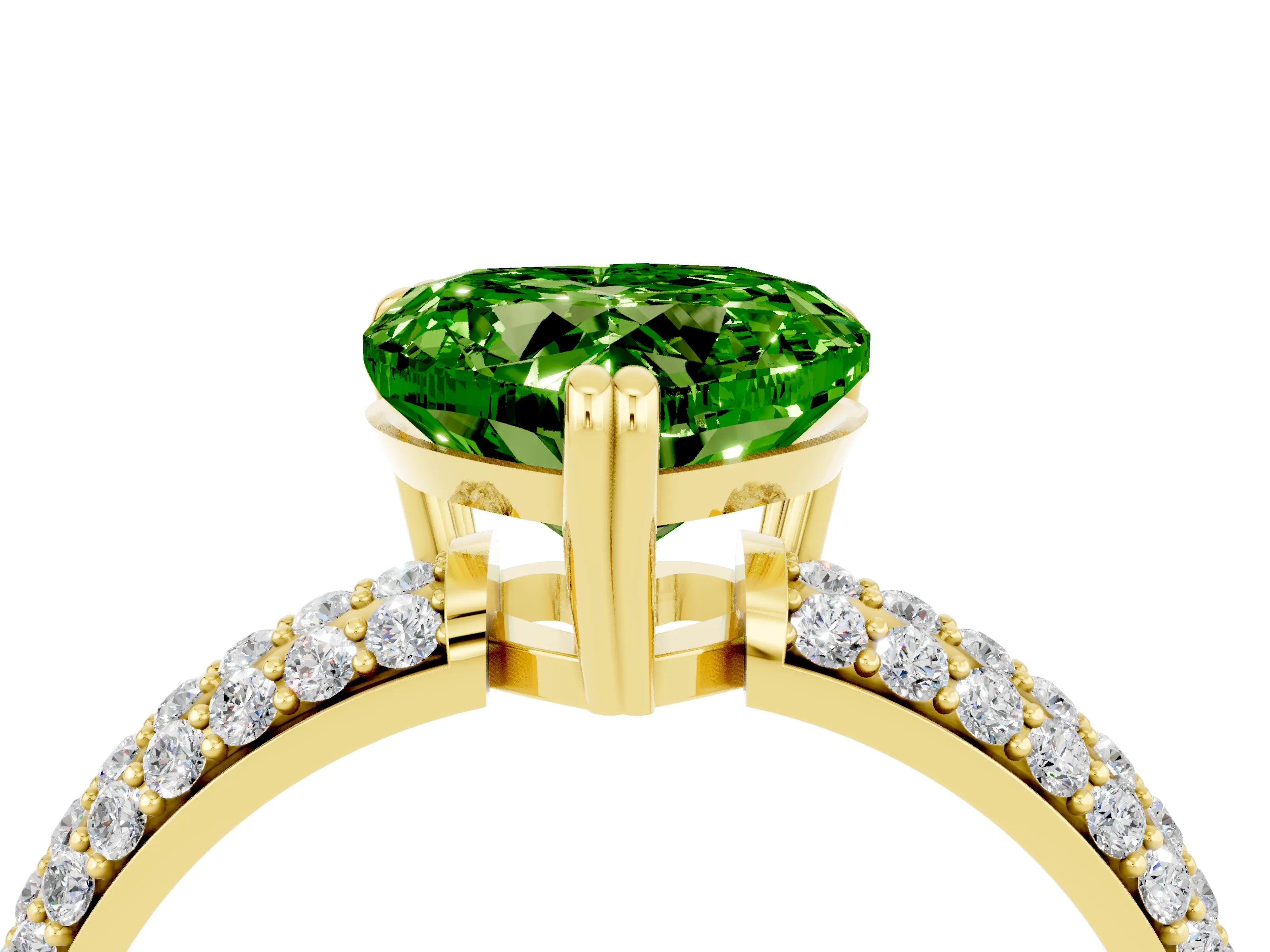 Yellow gold Heart Cut Cut Pave Diamond Engagement Ring with Channel Set Band and Four-Prong Setting_4