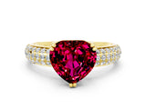 Yellow gold Heart Cut Cut Pave Diamond Engagement Ring with Channel Set Band and Four-Prong Setting