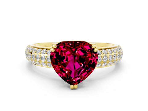 Yellow gold Heart Cut Cut Pave Diamond Engagement Ring with Channel Set Band and Four-Prong Setting