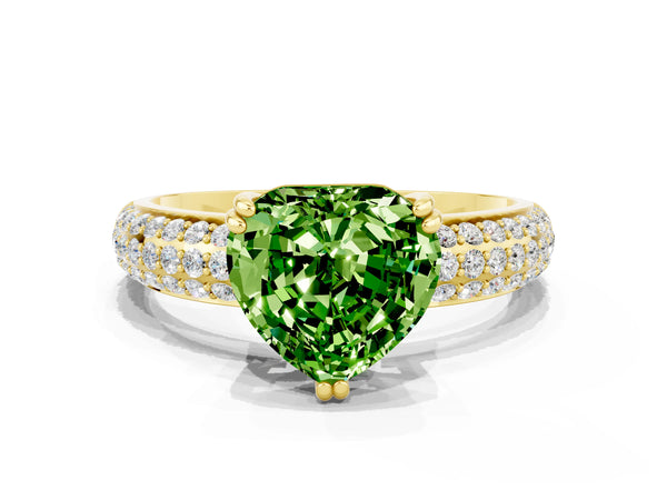 Yellow gold Heart Cut Cut Pave Diamond Engagement Ring with Channel Set Band and Four-Prong Setting