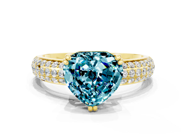 Yellow gold Heart Cut Cut Pave Diamond Engagement Ring with Channel Set Band and Four-Prong Setting