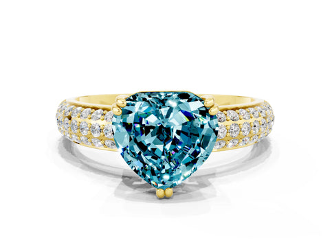Yellow gold Heart Cut Cut Pave Diamond Engagement Ring with Channel Set Band and Four-Prong Setting