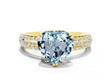 Yellow gold Heart Cut Cut Pave Diamond Engagement Ring with Channel Set Band and Four-Prong Setting