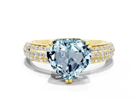 Yellow gold Heart Cut Cut Pave Diamond Engagement Ring with Channel Set Band and Four-Prong Setting