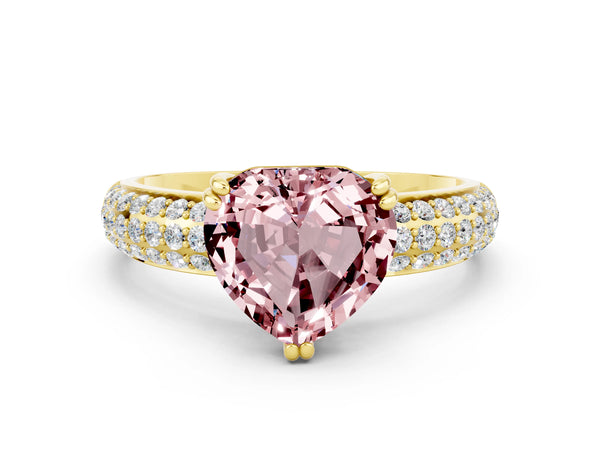 Yellow gold Heart Cut Cut Pave Diamond Engagement Ring with Channel Set Band and Four-Prong Setting