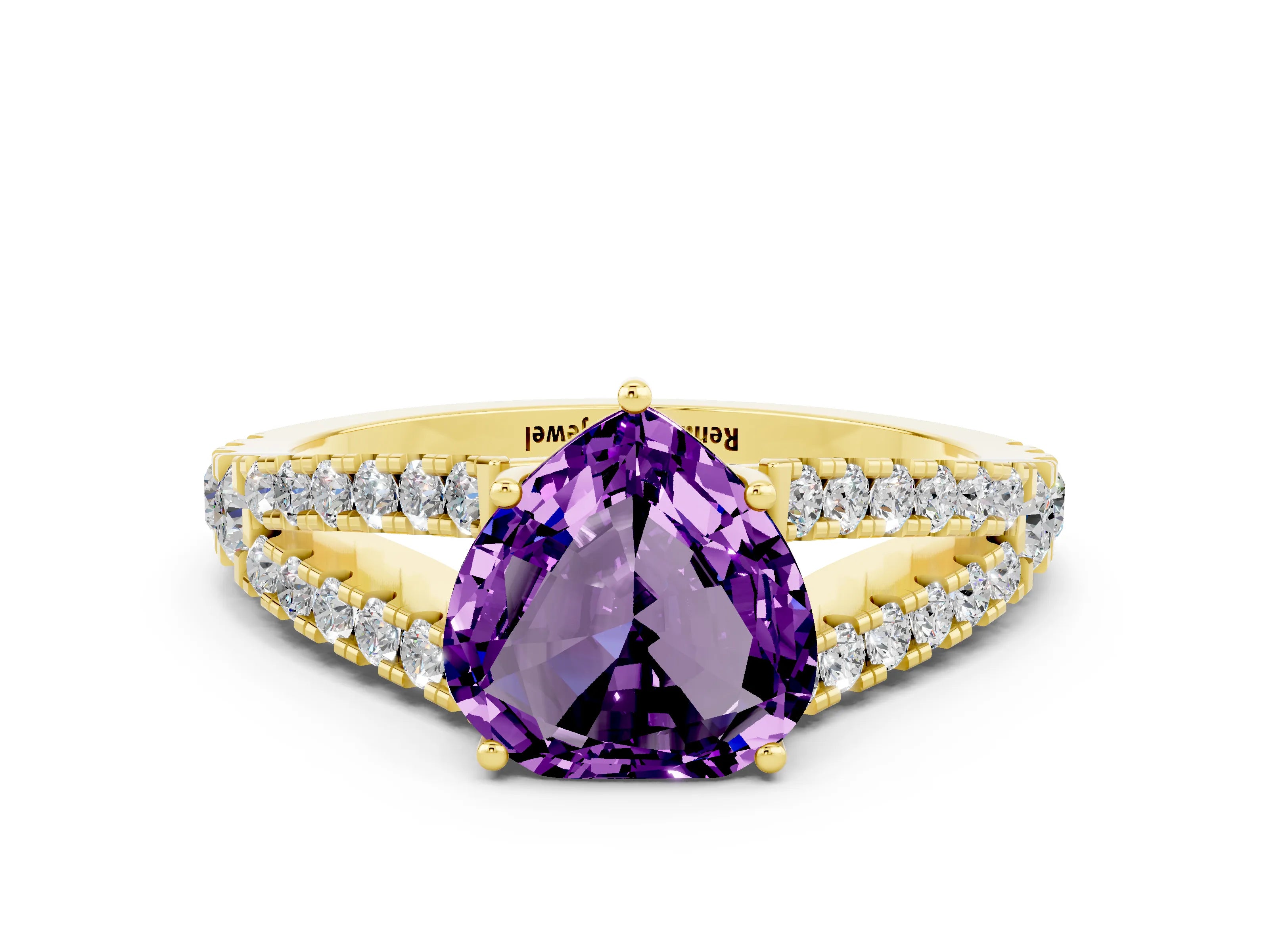 Yellow gold Heart Cut Cut Split Shank Pave Diamond Engagement Ring with Four-Prong Setting