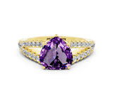 Yellow gold Heart Cut Cut Split Shank Pave Diamond Engagement Ring with Four-Prong Setting