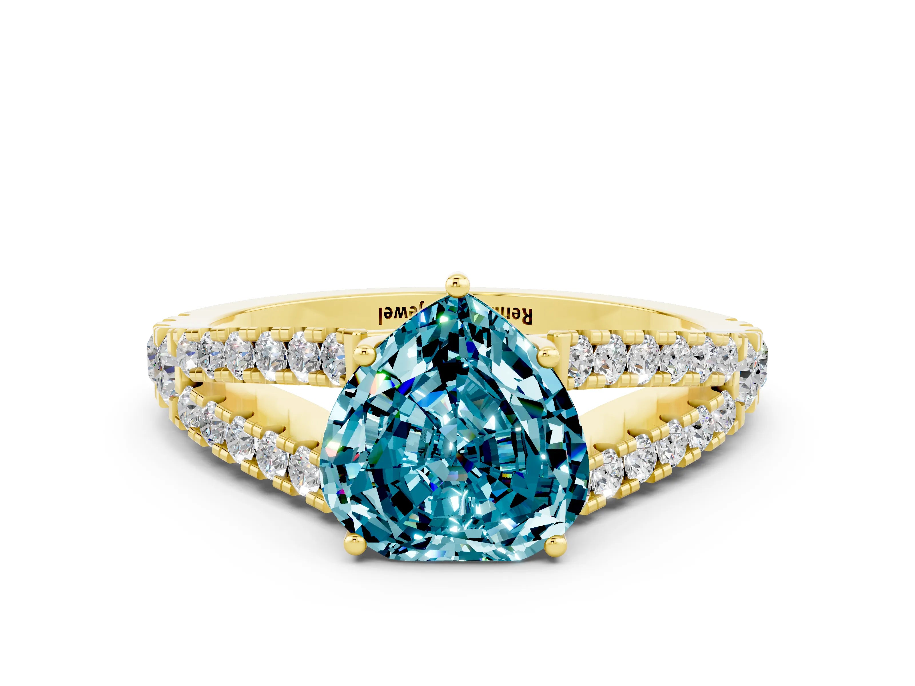 Yellow gold Heart Cut Cut Split Shank Pave Diamond Engagement Ring with Four-Prong Setting