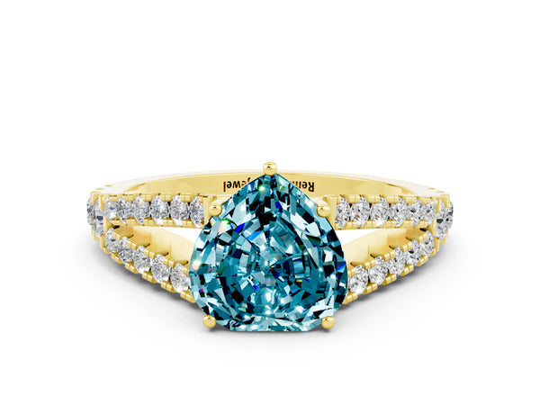 Yellow gold Heart Cut Cut Split Shank Pave Diamond Engagement Ring with Four-Prong Setting