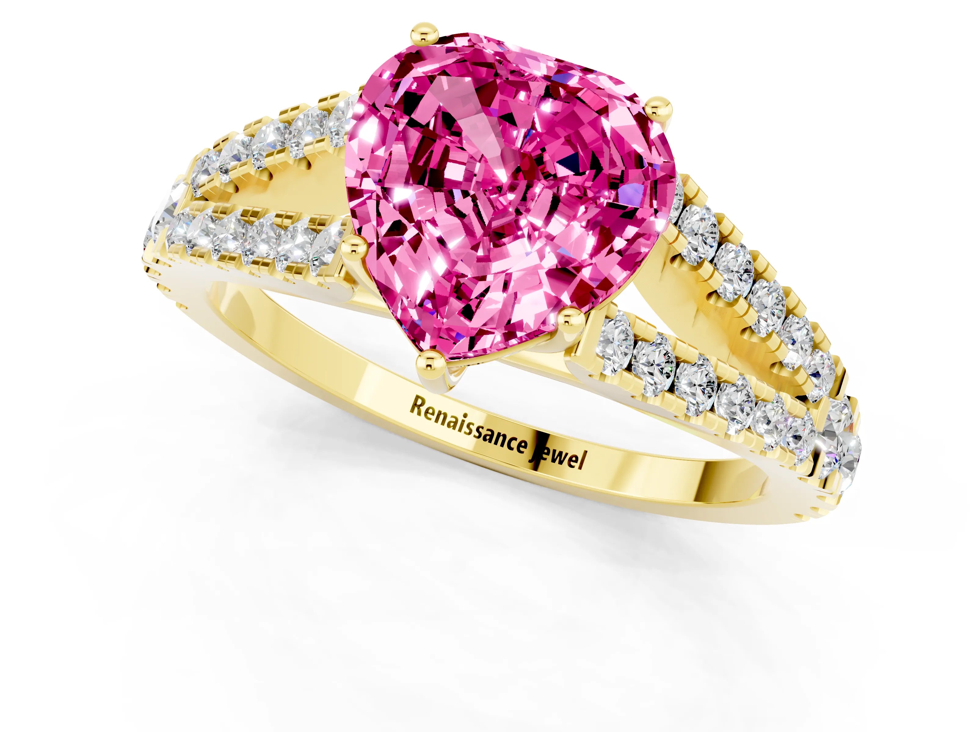 Yellow gold Heart Cut Cut Split Shank Pave Diamond Engagement Ring with Four-Prong Setting_1