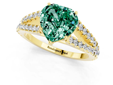 Yellow gold Heart Cut Cut Split Shank Pave Diamond Engagement Ring with Four-Prong Setting_1